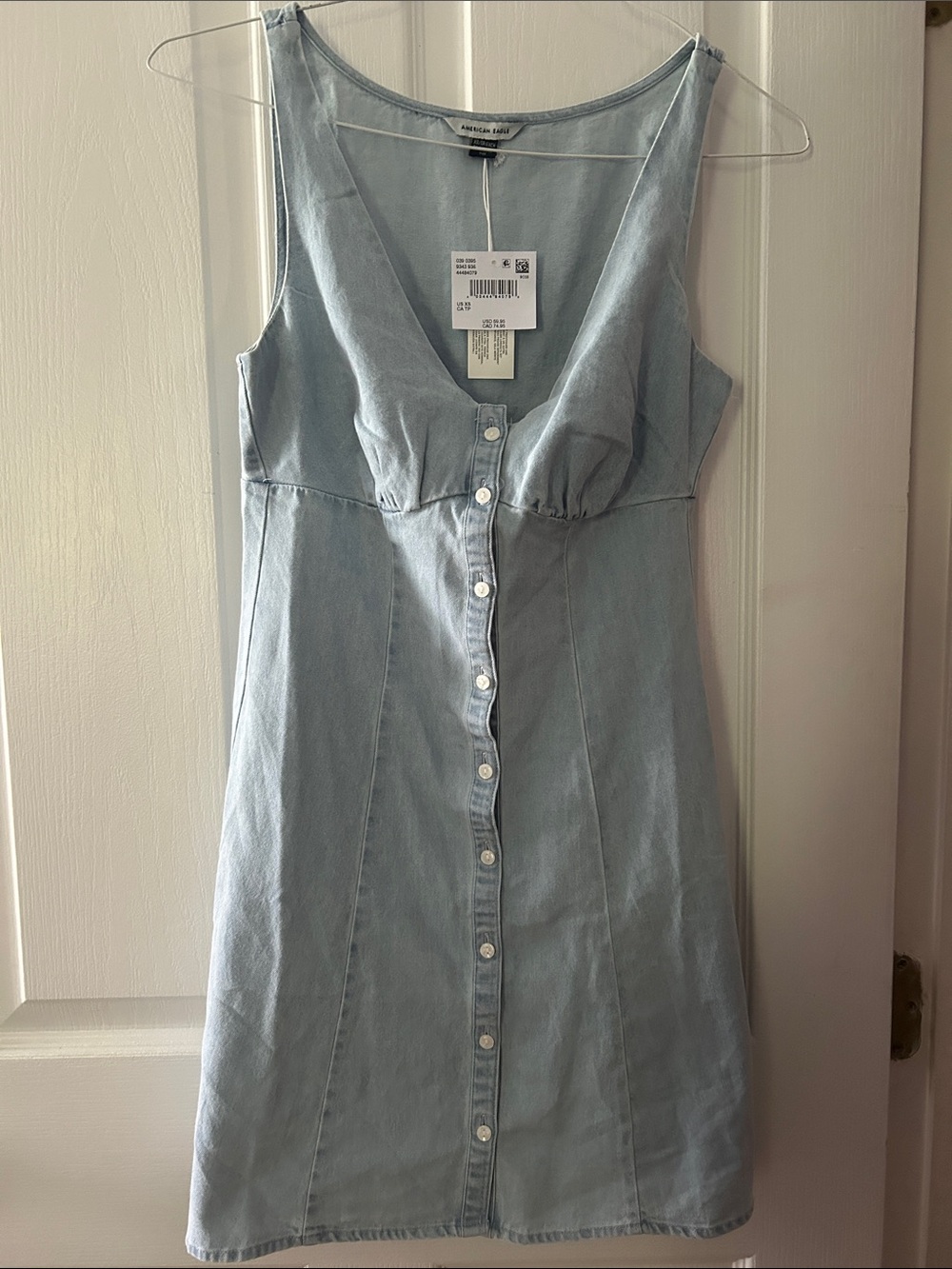 American Eagle Outfitters Light Blue Denim Button-Front Mini Dress